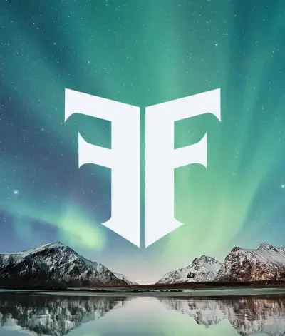 Logo fondsfinans med bakgrunn himmel og fjelll