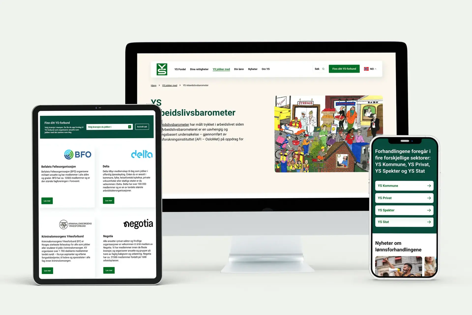 Ulike skjermer som viser nettside ys