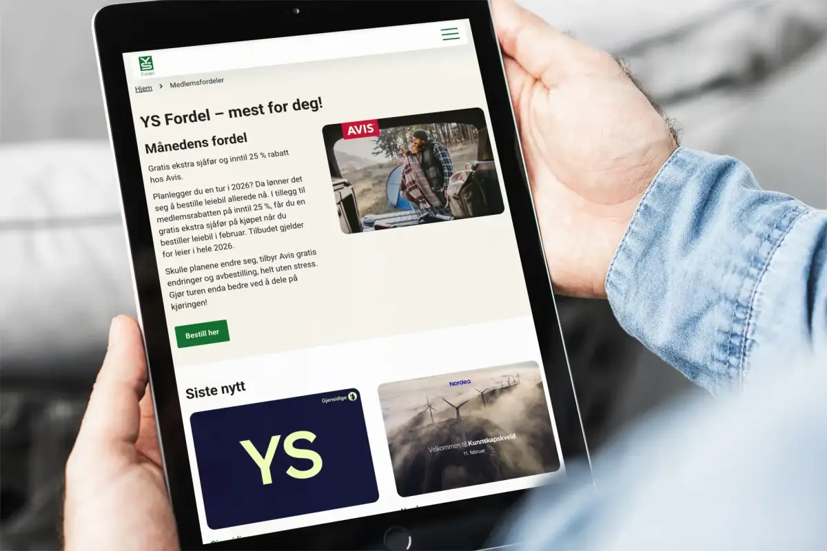 Nettbrett som vise skjermbilde fra YS
