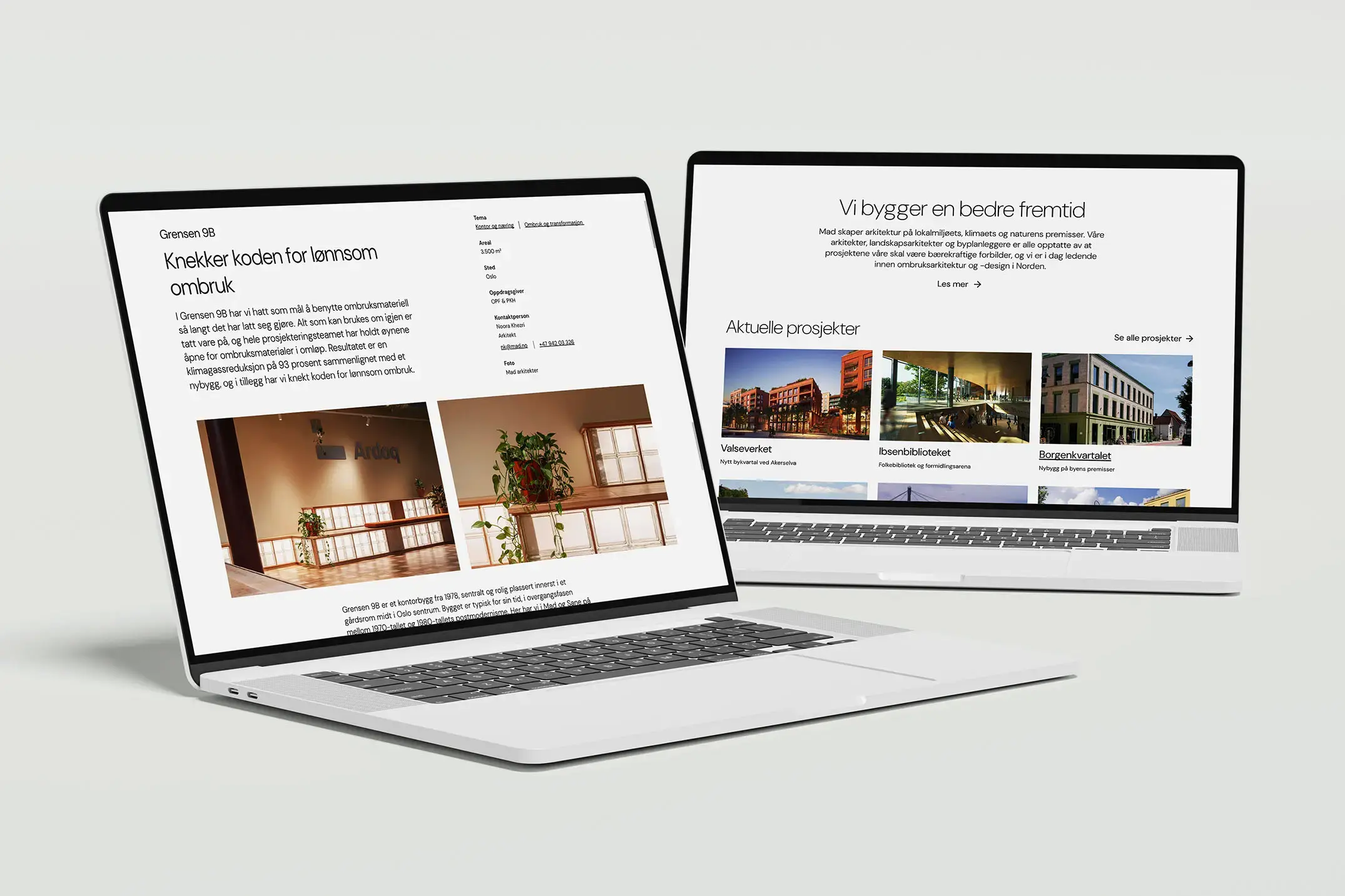 To macskjermer som viser nettsider