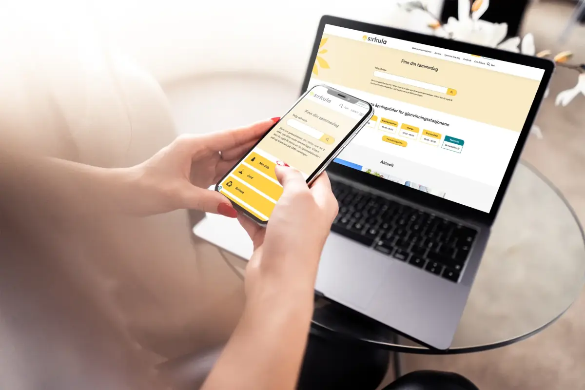 Laptop og mobil åpne på Sirkula sin nettside